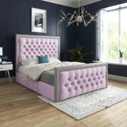 Casani Thorpe Glitter Border Upholstered Pink Soft Velvet Designer Bed Frame - Size: Small Single - thumbnail 2