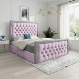 Casani Thorpe Glitter Border Upholstered Pink Soft Velvet Designer Bed Frame - Size: Small Single - thumbnail 1