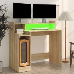 Berkfield Home Elegant Desk with LED Lights Sonoma Oak 97x45x90 cm Engineered Wood in Brown - Size: 97 x 45 x 90 cm - thumbnail 4