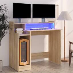 Berkfield Home Elegant Desk with LED Lights Sonoma Oak 97x45x90 cm Engineered Wood in Brown - Size: 97 x 45 x 90 cm - thumbnail 2