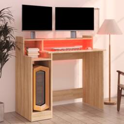 Berkfield Home Elegant Desk with LED Lights Sonoma Oak 97x45x90 cm Engineered Wood in Brown - Size: 97 x 45 x 90 cm - thumbnail 5