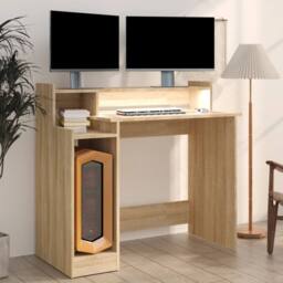 Berkfield Home Elegant Desk with LED Lights Sonoma Oak 97x45x90 cm Engineered Wood in Brown - Size: 97 x 45 x 90 cm - thumbnail 6