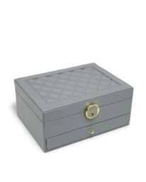 JFY Women's 2 Layers Lockable Jewellery Storage Box With Drawer in Grey - thumbnail 1