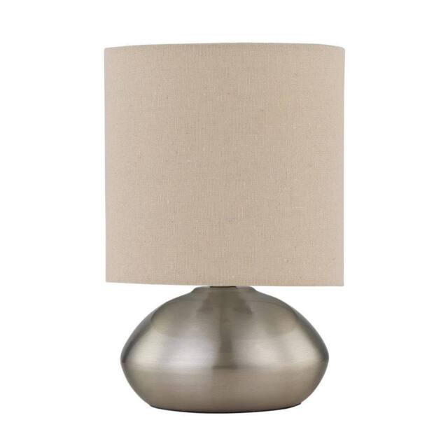 First Choice Lighting Jenson - Brushed Chrome Touch Table Lamp with Natural Linen Shade in Silver - image 1