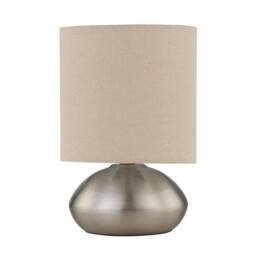 First Choice Lighting Jenson - Brushed Chrome Touch Table Lamp with Natural Linen Shade in Silver - thumbnail 1