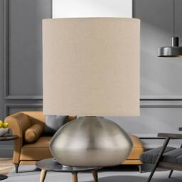 First Choice Lighting Jenson - Brushed Chrome Touch Table Lamp with Natural Linen Shade in Silver - thumbnail 2