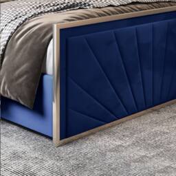 Casani Somerton Upholstered Soft Velvet Blue Metal Designer Bed Frame - Size: Double - thumbnail 7
