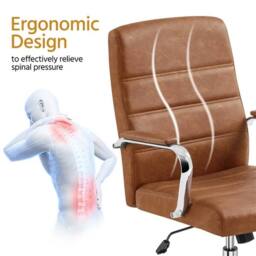 EONLION Retro Brown Office Chair PU Leather Chair - Size: 100 cm - thumbnail 4