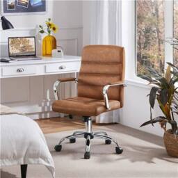 EONLION Retro Brown Office Chair PU Leather Chair - Size: 100 cm