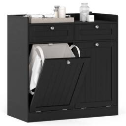 Costway Tilt-Out Laundry Hamper Cabinet Bathroom Storage Unit w/2 Drawers in Black - thumbnail 3