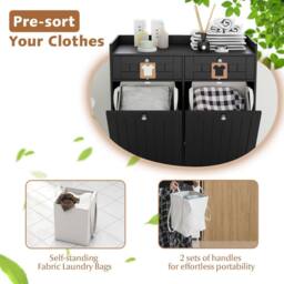 Costway Tilt-Out Laundry Hamper Cabinet Bathroom Storage Unit w/2 Drawers in Black - thumbnail 8