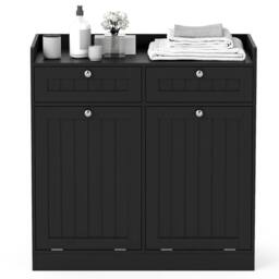 Costway Tilt-Out Laundry Hamper Cabinet Bathroom Storage Unit w/2 Drawers in Black - thumbnail 9
