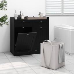 Costway Tilt-Out Laundry Hamper Cabinet Bathroom Storage Unit w/2 Drawers in Black - thumbnail 5