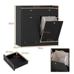 Costway Tilt-Out Laundry Hamper Cabinet Bathroom Storage Unit w/2 Drawers in Black - thumbnail 2