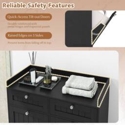Costway Tilt-Out Laundry Hamper Cabinet Bathroom Storage Unit w/2 Drawers in Black - thumbnail 4