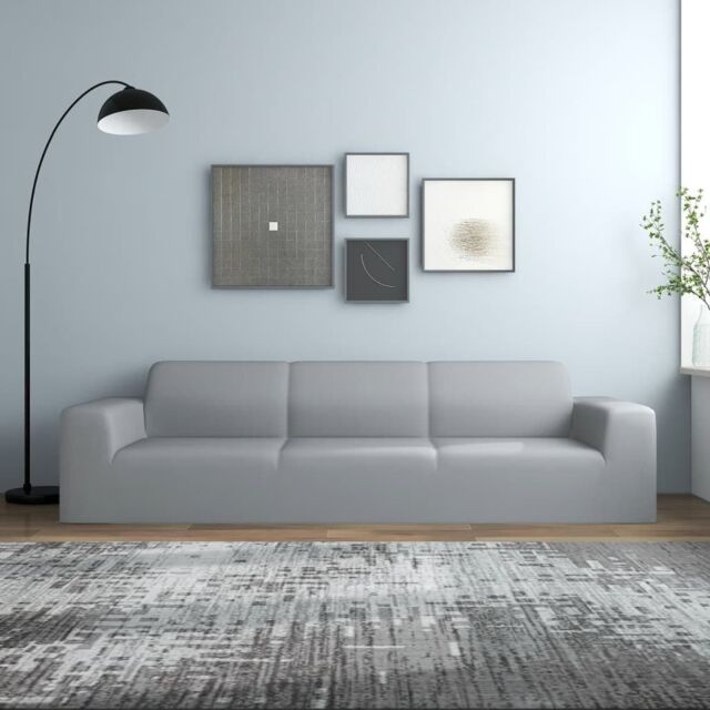 Berkfield Home 4-Seater Stretch Couch Slipcover Grey Polyester Jersey - image 1