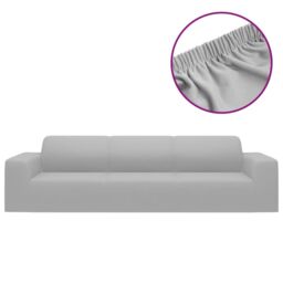 Berkfield Home 4-Seater Stretch Couch Slipcover Grey Polyester Jersey - thumbnail 2