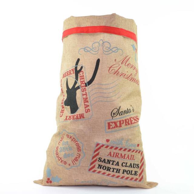 Shatchi Large Traditional Vintage Hessian Santa Sack Stocking Airmail/Do Not Open Until Christmas Accessories Xmas Gifts Bag, Brown, 1pcs
