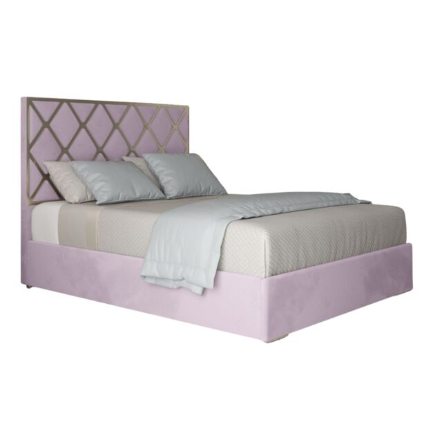 KDMD Repose Upholstered Soft Velvet Metal Designer Bed Frame in Pink - Size: Super King - image 1