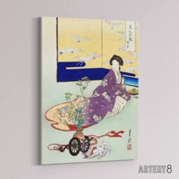 "Artery8 Pet Dog Playing With Flower Cart Canvas Wall Art Print Gekko - Size: W12"" x H16""" - thumbnail 2