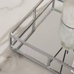 OHS Square Mirrored Storage Tray Metal Frame Vanity Display Plate in Silver - thumbnail 2