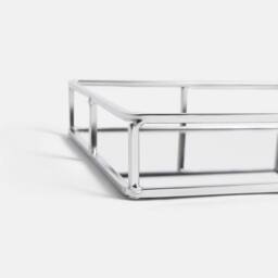 OHS Square Mirrored Storage Tray Metal Frame Vanity Display Plate in Silver - thumbnail 5