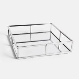 OHS Square Mirrored Storage Tray Metal Frame Vanity Display Plate in Silver - thumbnail 3