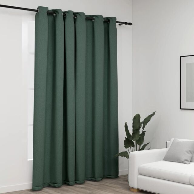 Berkfield Home Linen-Look Blackout Curtains with Grommets Green 290x245cm - Size: 290x245 cm - image 1