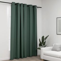 Berkfield Home Linen-Look Blackout Curtains with Grommets Green 290x245cm - Size: 290x245 cm - thumbnail 1