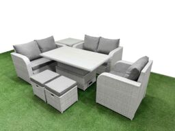 Fimous High Back Poly Rattan Garden Furniture Set w/ Reclining Chair Loveseat Sofa Adjustable Lifting Dining or Coffee Table Indoor Outdoor Patio Set - thumbnail 2