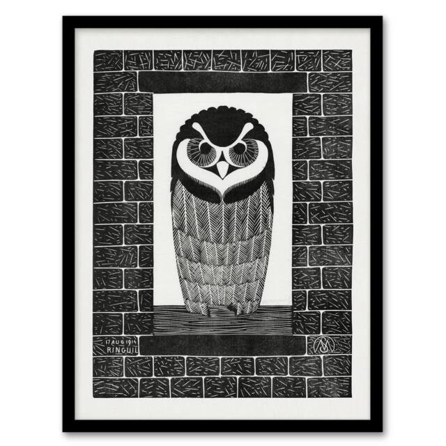 Artery8 Ringuil Owl Bird on a Window De Mesquita Framed Wall Art Print in White - Size: A4 - image 1