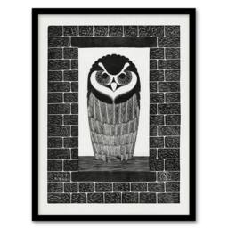 Artery8 Ringuil Owl Bird on a Window De Mesquita Framed Wall Art Print in White - Size: A4 - thumbnail 1