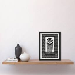 Artery8 Ringuil Owl Bird on a Window De Mesquita Framed Wall Art Print in White - Size: A4 - thumbnail 4