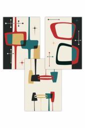 ARTZE Set of 3 Mid Century Modern in Black Teal Red Yellow Art Posters - Size: W42 cm x H59 cm
