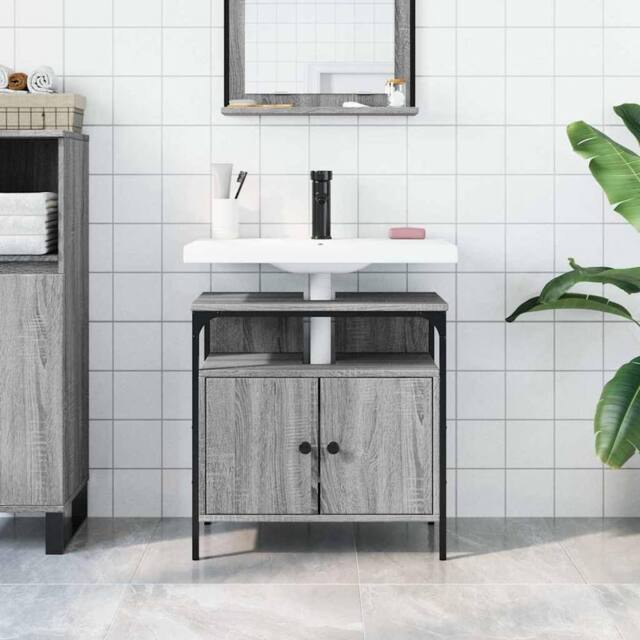 Berkfield Home Sturdy Bathroom Sink Cabinet Grey Sonoma 60x30x60 cm Engineered Wood - Size: 60 x 30 x 60 cm - image 1