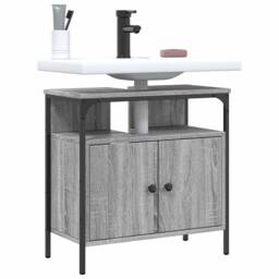 Berkfield Home Sturdy Bathroom Sink Cabinet Grey Sonoma 60x30x60 cm Engineered Wood - Size: 60 x 30 x 60 cm - thumbnail 2
