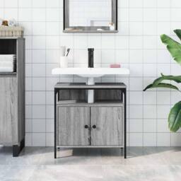 Berkfield Home Sturdy Bathroom Sink Cabinet Grey Sonoma 60x30x60 cm Engineered Wood - Size: 60 x 30 x 60 cm - thumbnail 1