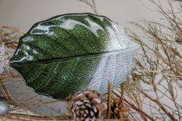 Sienna Glass Glass Plate Leaf Design Green & Silver - thumbnail 6