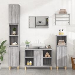 Berkfield Home 3 Piece Bathroom Furniture Set Grey Sonoma Engineered Wood - thumbnail 1
