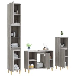 Berkfield Home 3 Piece Bathroom Furniture Set Grey Sonoma Engineered Wood - thumbnail 4
