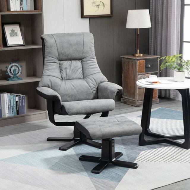EONLION Recliner Armchair Footstool Duo Vintage Wood Base Home in Grey - Size: 100 cm - image 1