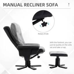 EONLION Recliner Armchair Footstool Duo Vintage Wood Base Home in Grey - Size: 100 cm - thumbnail 3