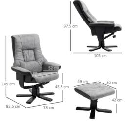 EONLION Recliner Armchair Footstool Duo Vintage Wood Base Home in Grey - Size: 100 cm - thumbnail 2