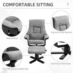 EONLION Recliner Armchair Footstool Duo Vintage Wood Base Home in Grey - Size: 100 cm - thumbnail 4