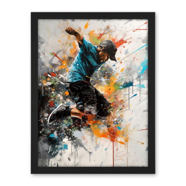 "Artery8 Wall Art Print Parkour Jump Urban Sport Paint Splat Action Shot Large Framed Wall Décor Art in Black - Size: W18"" x H24""" - image 1