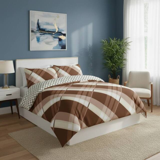 Snug City Reversible Duvet Cover Stylish Geometric Pattern Bedding for Bedroom in Brown - Size: Super King - image 1