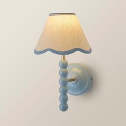 ValueLights Bobbins Pair Blue Bobble Wall Lights & Linen Pastel Trim Lamp Shades in Pale Blue - thumbnail 2