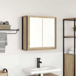Berkfield Home Bathroom Wall Cabinet with Mirror Sonoma Oak 60x21x60 cm in Brown - Size: 60 x 21 x 60 cm