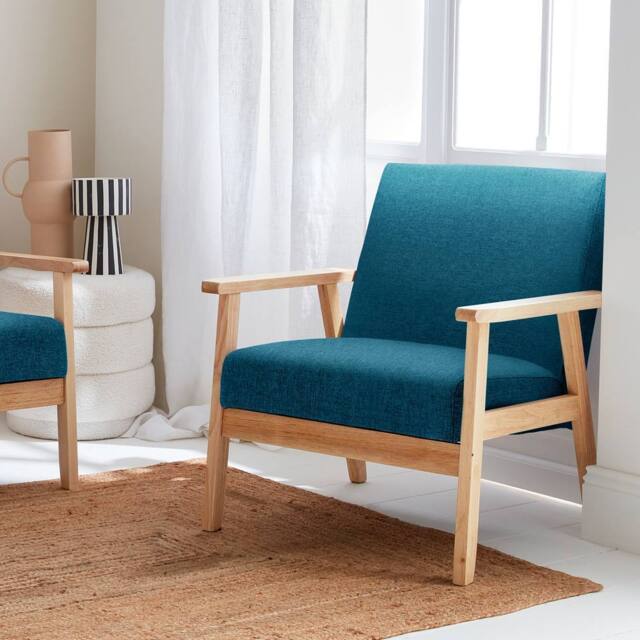sweeek Scandi-style wood frame upholstered armchair in Dark Blue - image 1