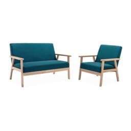 sweeek Scandi-style wood frame upholstered armchair in Dark Blue - thumbnail 7